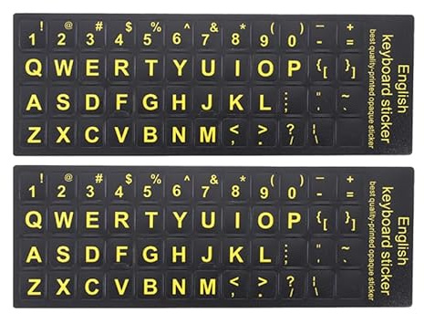 LABRIMP 2pcs Large Print English Keyboard Letter Stickers for Laptop and Desktop Computers, Matte Surface with Yellow Bold Font, Waterproof Dustproof Keyboard Replacement for Office