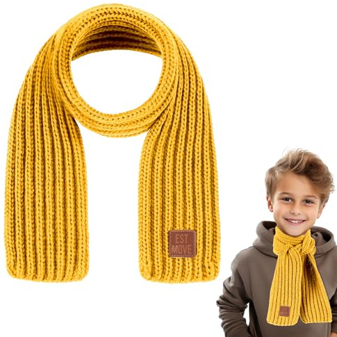 Abeillo Bufanda de punto de invierno para niños, bufanda de punto suave, bufanda cálida para niños y niñas, Amarillo, 110cm/43.3inch