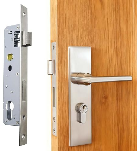 Edelstahl Einsteckschloss Entferung 85MM Dornmaß 25MM, Robustes Rohrrahmenschloss für Metalltüren & Gartentore, Schlosseinsatz für Links/Rechts, wetterfest und korrosionsbeständig für hoher Sicherheit