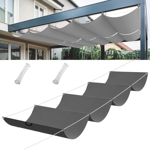 Ausziehbares Wellen-Sonnensegel, HDPE Sonnenschutz Pergola Ersatz Schattenabdeckung, verstellbar Schutz vor UV-Strahlungen Sonnensegel, Verstellbar Sonnen-Segel für Balkon, 0.6x3M, Dunkelgrau