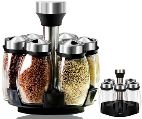 Aieraczy 6 st saltkar 120 ml, roterande kryddhylla organiserare med kryddburkar, salt- och pepparskakare, kryddbehållare, saltbehållare saltdispenser för kryddkök