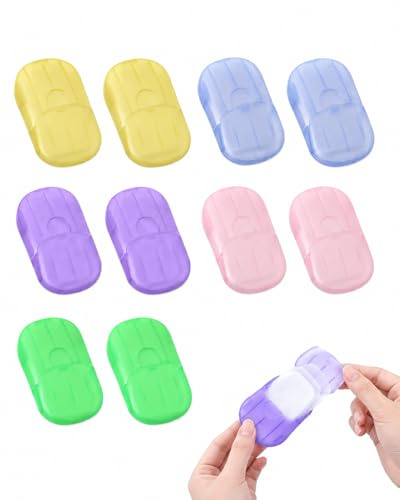 RAVNIX Lot de 10 Feuilles de Savon pour Voyage – 200 Savons en Feuille Jetables | Savon de Voyage Hygiénique et Pratique pour Camping, Randonnée et Activités Extérieures