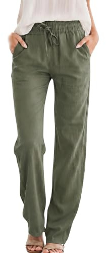 SEAYIJIA Pantalon en Lin pour Femme Pantalon d'Été Léger Vacances Pantalon en Mousseline pour Femme,Vert Armée,L