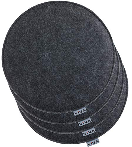 Brandsseller 4er Set Sitzkissen aus Filz Ø 35x2 cm – Robuste Stuhlauflagen für innen und außen, rundes Sitzpolster, strapazierfähiges Kissen für Stühle – Anthrazit