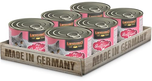 Leonardo Cibo umido [6x200g Pura carne di pollame] | Cibo umido senza cereali per gatti | Alimento completo umido in lattina