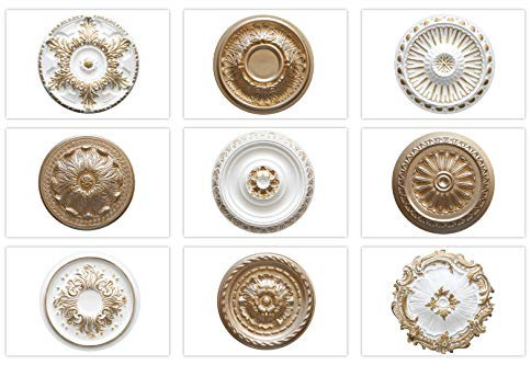 MARBET DESIGN Stuckrosette aus EPS Styropor - Deckenrosette gold, Zierelement, Stuck (R-15 supergold, Ø 34cm) Wanddeko Wohnzimmer Decke Polystyrol rund