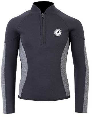 Two Bare Feet Kids Perspective Wetsuit Jacket 2.5mm Neoprene – Full Zip or Half Zip Thermal Surf Top for Boys & Girls, Swimming, Surfing, Paddleboarding & Watersports (Half Zip - Delta Grey XL)