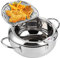 Hapivida Deep Fryer Pot, Stainless Steel Japanese Style Tempura Frying Pan with Temperature Control, Oil Drip Drainer Rack, 2.2L, 8 Inch, for Kitchen Cooking