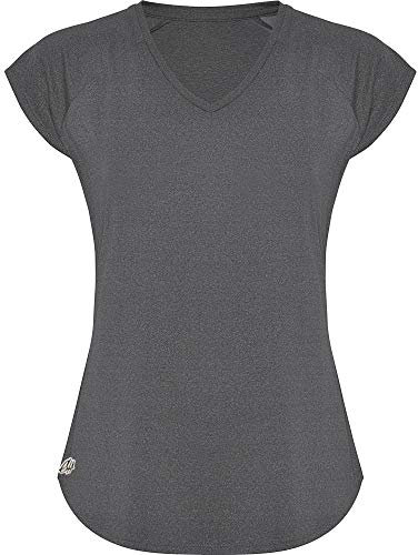 GO HEAVY Damen Fitness Funktions Sport T-Shirt Laufshirt Kurzarm Schnelltrocknend Yoga Sportoberteil | Grau XXL