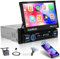 Autoradio con Motorizzato Schermo 1 Din Wireless CarPlay & Android Auto, 7 pollici Stereo Auto Bluetooth con FM Radio, Mirror Link, Telecamera Retromarcia