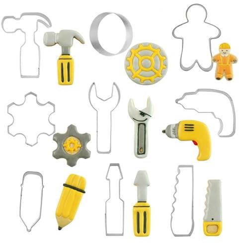 Bianriche 9PCS Tools Cookie Cutter Set Saw Hammer Wrench Biscuit Cutter Biscuit Stainless Steel Metal Molds for DIY Pastry Sandwich Fondant Cake Decoration