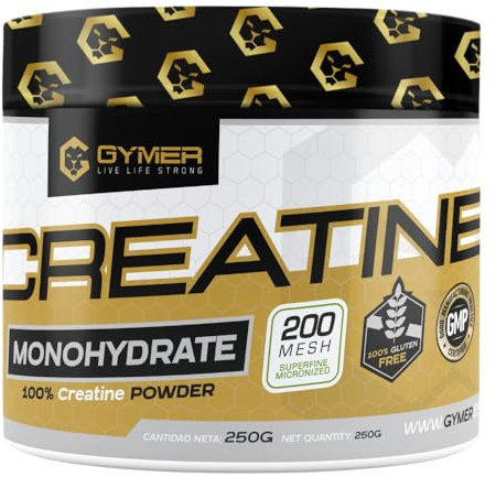 GYMER Creatina Monohidratada, Creatina en Polvo Monohidrato, Creatina Monohidrato, Monohidrato de Creatina, 250gr, Mejora Rendimiento Físico | Sin Gluten