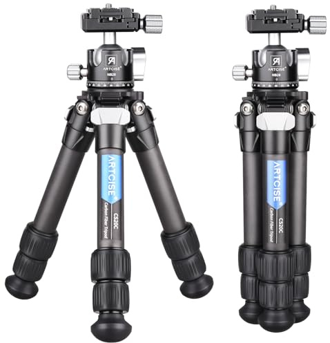 ARTCISE Mini treppiede per fotocamera in fibra di carbonio, piccolo treppiede da tavolo compatto con testa a sfera a basso profilo a 360°, piastra a sgancio rapido Arca Swiss 2pcs, carichi fino a 15KG
