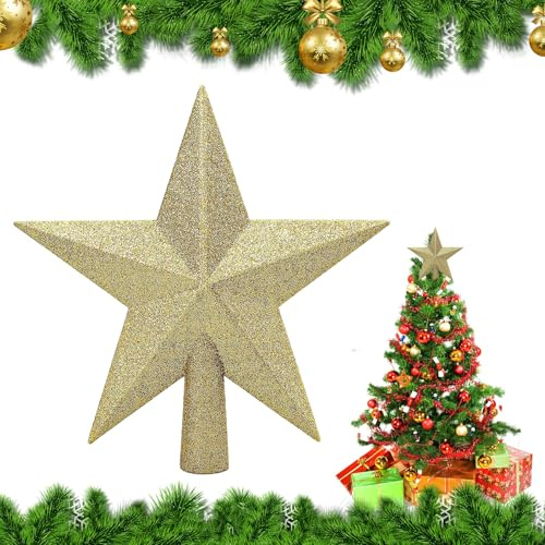 Puntale per Albero di Natale Scintillante - Stella Mini 20 cm, Topper Decorativo per Albero (Oro)