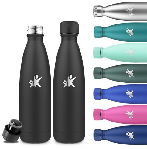 Grsta Borraccia Termica, Borracce 500 ml, Senza BPA, Borraccia Acciaio Inox, Senza Perdite, Borraccia 0,5 litri, Acciaio Inossidabile 18/8, Borraccie Metallo per Sport, Fitness, Yoga, Scuola, Ufficio