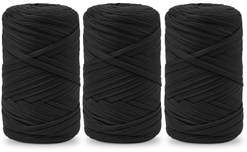 Vincona Fettuccia per Borse a Uncinetto 3x200g, Cordino per Borse Uncinetto, Adatto per Borse all'uncinetto, Cestini, Arazzi, Decorazioni per la Casa, Artigianato fai da te-Nero inchiostro 04