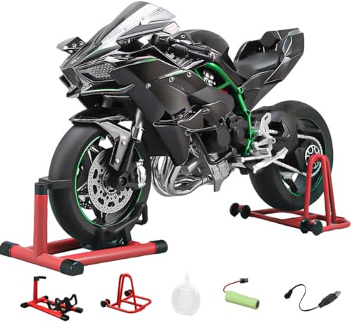 Cubertime 1: 6 Motorcycle Model Kit – Alloy Diecast Motorcycle with Realistic Sound & Light Features, Interactive Effects, Presents for Adults & Hobbyists 16+ (Black)