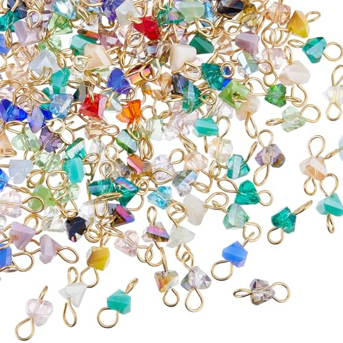 SUPERFINDINGS 140Pcs 7 Styles Glass Connector Charms Crystal Faceted Link Charms Mixed Links Connectors Pendants Colorful Stone Beads with Double Loops for Earrings Necklace Bracelet Jewelry Making