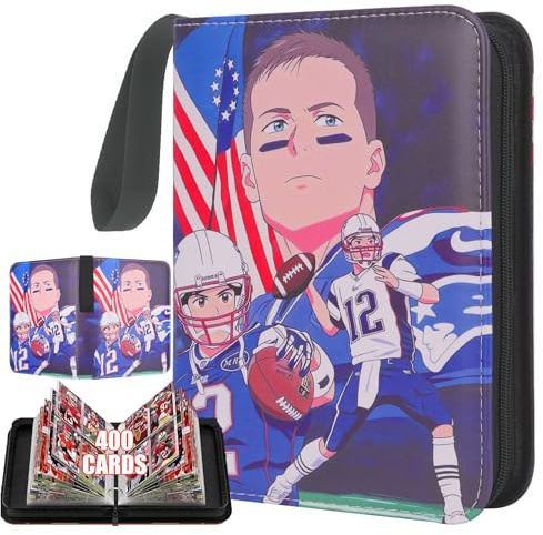 HBK Football Card Binder 400 Pockets, PU Leather 4 Pocket Card Binder with Sleeves, Football Card Holder Album with Zipper, Sports Trading Card Storage Binder for Boys Girls Collectors