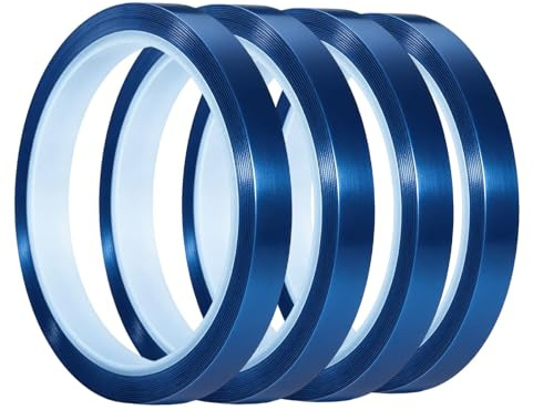 EuSupNova 4 Rollos Cintas Térmicas de 5 mm x 50 m, Cinta Adhesiva Alta Temperatura 230°C sin Residuos, Cintas de Alta Temperatura para Sublimación y Transferencia de Calor, Impresora 3D, Sin residuos