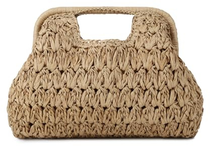 Syrads Bolso de Mano de Paja para Mujer, Bolso de Verano con asa Superior Tejida, Playera Tipo Dumpling, Estilo Boho, Tote para Vacaciones en la Playa