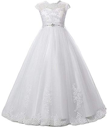 Magicdress White First Communion Baptism Dresses for Girls 7-16 Lace Princess Flower Girls Gown 10