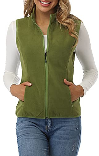 fuinloth Gilet in pile da donna,Termico Senza Maniche Elegante Collare Eretto con Zip e Tasca Verde Militare S
