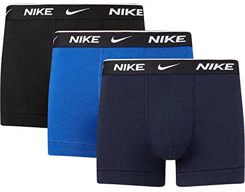 Nike Underwear Herren Essential Trunks 3er Pack – Kurze Beinlänge, Enganliegend, Weiches Stretchmaterial, Obsidian/Game Royal/Black, M