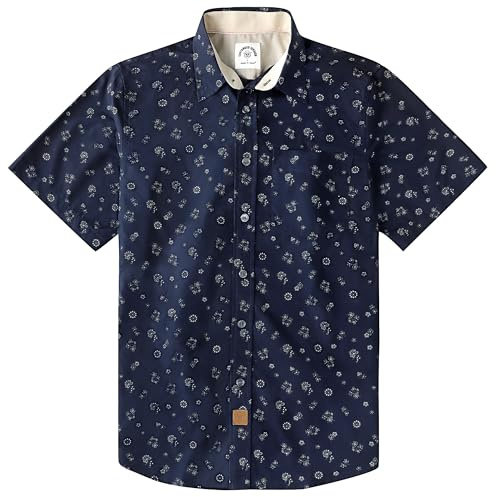 Dubinik® Fritidsskjorta för män kortärmad skjorta herr arbetsskjorta button down skjorta män kortärmad bomull normal passform, Marin tryck, XXL