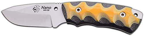 J&V Cuchillo NANO para Campo, Bushcraft, Pesca, Caza y Outdoor. Mango Mikarta, Hoja de acero MOVA de 7.5 cm, Funda de Piel