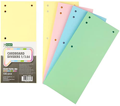 D.RECT 100er Pack Karton-Trennstreifen bunt 11x24cm Trennlaschen Trennblätter farbig sortiert Register-Trenner in 5 Light-Farben Ordner Register 160g/m² 5 Farben: 20 Stück je Farbe, 110936