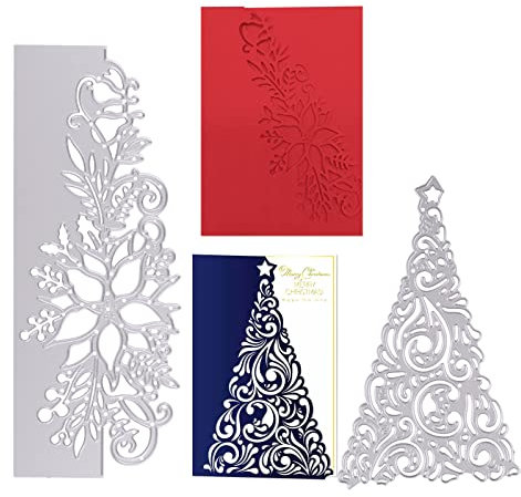 FLOFIA 2x Weihnachten Stanzen Stanzschablone Rahmen Stanzbögen Weihnachtsbaum Stanzformen Stanzer Stanzmaschine Prägeschablone für Scrapbooking Kartenbasteln Album