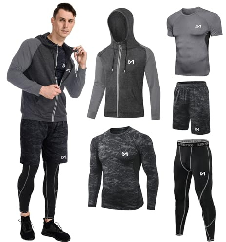 MEETYOO mens 5pcs Men's Compression Sets Pants Long Sleeve Shirt Athletic Shorts Running Jacket