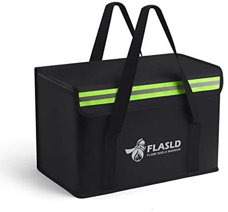 FLASLD Large Fireproof Lipo Bag for Lithium Battery Storage and Charging, 14 x 7.8 x 9.5in Waterproof Box for Documents and Valuables