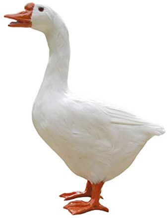 LOVIVER Unique Feathered Goose Statue Artificial Animals Standing Sculpture Handcrafted for Desktop Pond Outdoor Indoor Decor Ornaments, White