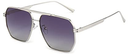 YUELUQU Retro übergroße quadratische Sonnenbrille für Damen Herren Vintage Shades UV400 Klassischer großer Metallrahmen (Silber/gray)