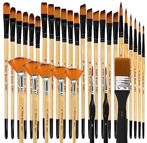 Pinselset Acrylfarben, 32 Pinsel Acrylfarbe, Acryl Pinsel Set, Künstlerpinsel für Aquarell, Öl, Steinmalerei, Nagelpinsel, Acrylfarben Set für Künstler und Anfänger zum Malen