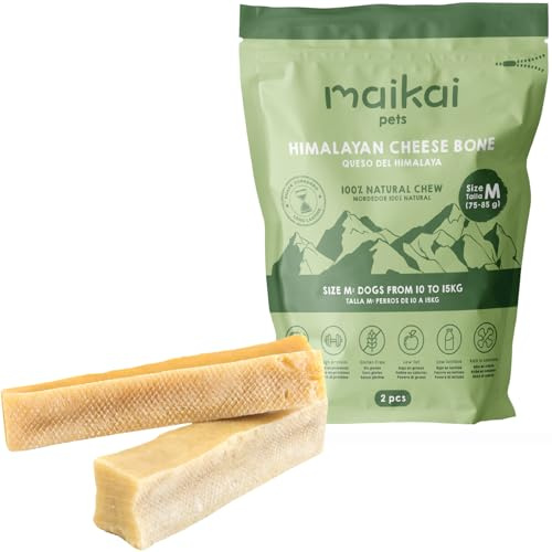 MAIKAI Pack 2 Huesos para Perros de Queso del Himalaya M – Mordedor Natural Churpi – Limpieza Dental Antiestrés contra el Mal Aliento – Snack 100% Natural Ideal Razas 10-15 kg - Regalo Perros