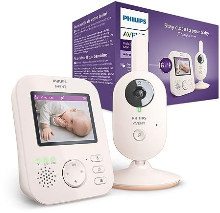 Kindermädchen Video Philips Avent Advanced - Babyphone mit Bild und Ton, Farbe: Coral Cream, 2,8 Display, 2X Vergrößerung, Nachtsicht, 2-Wege-Sound, Schlaflieder (Modell SCD881/26)