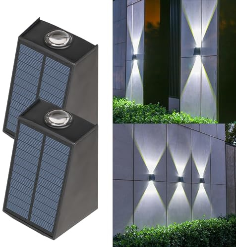 BVCL Solar Wall Lights Outdoor, Solar Security Lights Up and Down Wall Lights IP65 Waterproof LED Solar Lights for Garden Decoration Fence Yard Front Door (Color : White Light, Size : 2pcs)