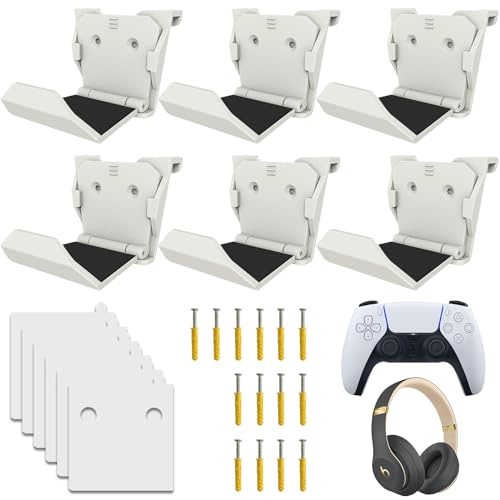 Sporgo Confezione da 6 Supporti da Parete per Controller: Supporto per Controller per PS3/PS4/PS5/Xbox 360/Xbox One/S/X/Elite/Series S/Series X, Supporto per Controller per Videogiochi e Cuffie (Bianc