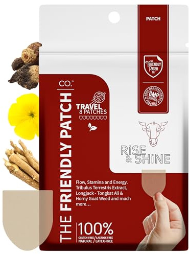 The Friendly Patch Rise & Shine – Stamina strength performance Patches for Men with Tongkat Ali-Longjack, Horny Goat Weed, Tribulus Terrestris, Black Maca extra strength for Men & Women 8-Pack