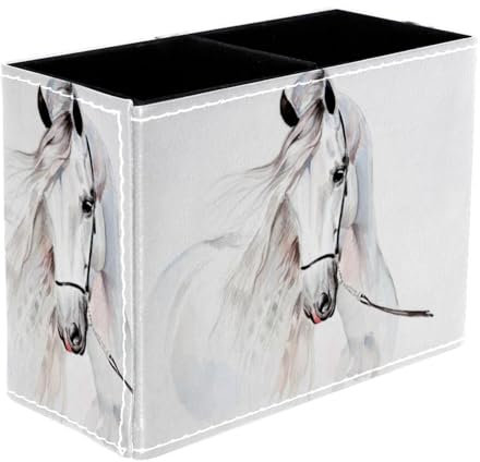 VAPOKF Pot à stylos aquarelle cheval blanc pour bureau, 2 compartiments pour stylos, crayons, pinceaux de maquillage, fournitures de bureau pour la maison et le bureau