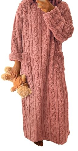 Trafagala Pink Fleece Women'S Robes Nightwear Fluffy Cotton Ladies Dressing Gowns Womens Housecoat Plus Size Fleece Dressing Gown Soft Bathrobe Full Length M