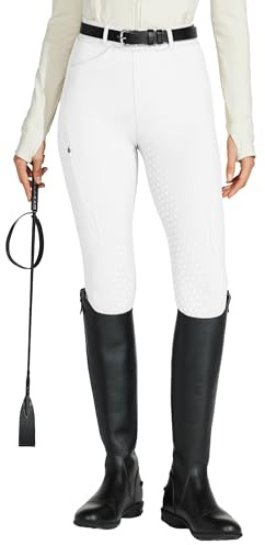Willit Ridning, Jodhpurs, heltäckande silikonleggings, knäbyxor, ridsport, tights med dragkedja, Vitt, XXL