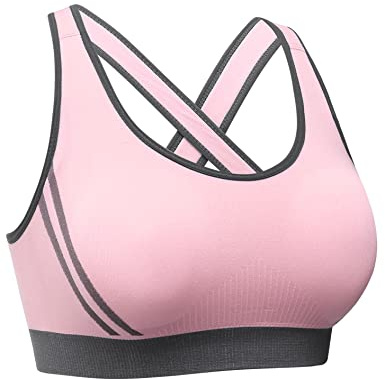 Litherday Sujetador Deportivo Mujer Sin Costuras de Alto Impacto Top Deportivo Push Up con Almohadilla Extraíble para Yoga Fitness Gimnasio y Running, Rosa, L