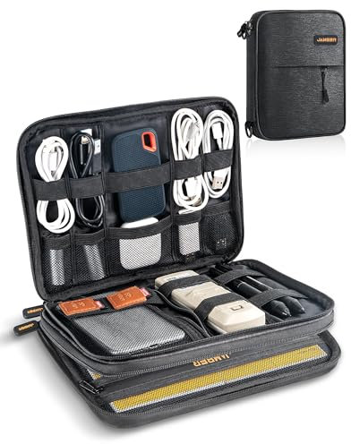 JamBer Tragbar Kabeltasche Organizer, Multi-funktionale Kabel Organizer Tasche für Powerbank, Kabel, USB Stick, SD Karten, Handy usw (Dunkelgrau)