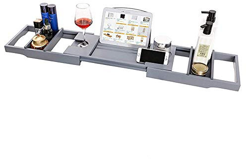 Mensola per vasca Vassoio da bagno in bambù Ponte con lati estensibili Porta tablet per libri integrato Vassoio per cellulare Porta bicchiere da vino Asciugamano per sapone Vassoio per vasca da b