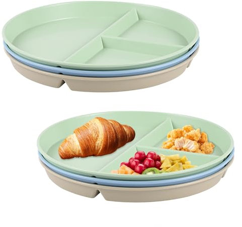 Lot de 3 assiettes divisées avec compartiments - 22,5 cm - Incassables - Pour contrôle des portions - Réutilisables - Pour adultes et enfants