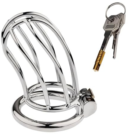 Peniskäfig aus Metall Sexspielzeug für Männer, Keuschheitskäfig mit 3 Ringgrößen und Zwei Verschiedenen Schlössern, SM Bondage-Werkzeug für Penistraining (invisible lock,50mm)